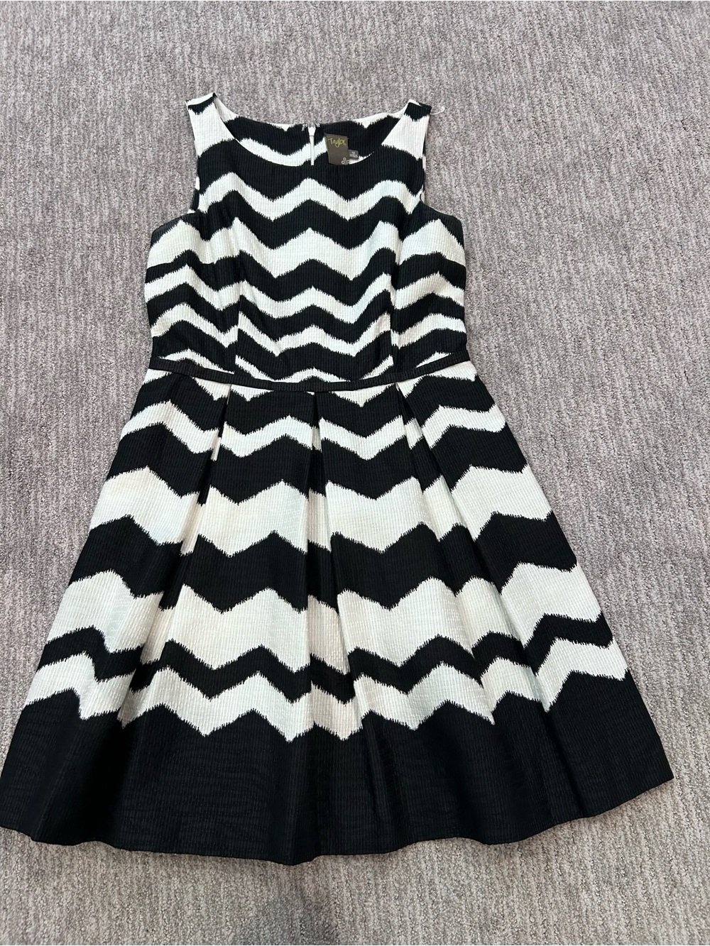 Taylor Black & White Chevron Fit-and-Flare Dress